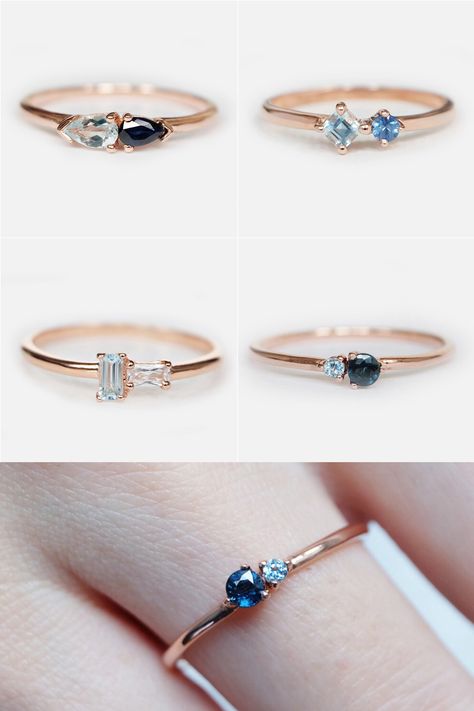 Two stones, perfectly paired. A great gift for mom, child, best friends and sisters. #w2njewelry #birthstone #birthstonerings #dualrings #dualengagement #birthdayring #personalizering #momring #ringoftheday Sister Rings For 2, Kids Birthstone Ring, Two Birthstone Ring, 2 Stone Ring, Birthstone Rings For Mom, Unique Mothers Rings, Dual Birthstone Ring, Stackable Birthstone Rings, Ring Blue Stone