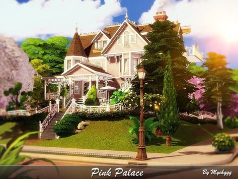 Sims 4 Pink Palace, Sims 4 Ps4, Ts4 Lots, The Sims 4 Lots, Sims 4 Family, Sims Builds, Sims 4 House Building, Pink Palace, Suburban House