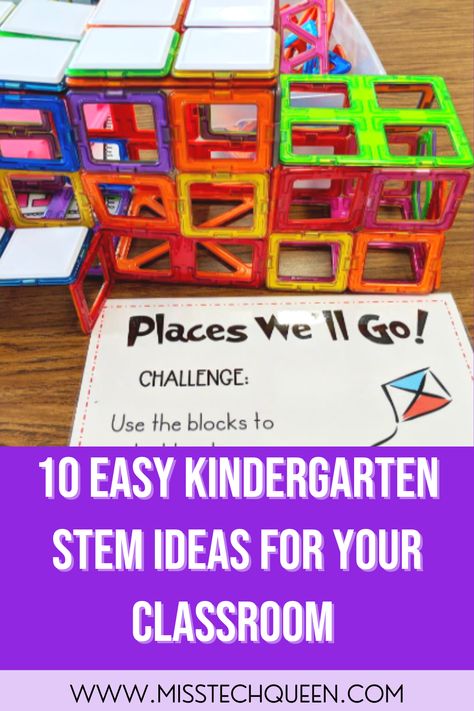 Are you looking for fun, hands-on ways to incorporate STEM into your kindergarten classroom? I got you covered! In this blog, I highlight 10 super easy kindergarten STEM activities your students will love! Some of the activities included are using Lego blocks, kindergarten STEM for the holidays, building a birdhouse, measuring challenges, and much more! These are perfect ideas for introducing the world of STEM to your kindergarten students in a fun and simple way! #MissTechQueen Stem Lessons For Kindergarten, Easy Stem Projects For Kindergarten, Kindness Stem Activities, Preschool Stem Building Activities, Stem Games For Kindergarten, Challenges For Preschoolers, September Stem Activities Kindergarten, Stream Activities Elementary, Easy Preschool Stem Activities