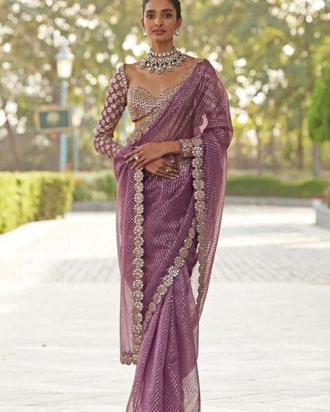 All posts • Instagram Full Hand Saree Blouse, Saree Long Blouse Designs Latest, Full Sleeve Blouse Designs Saree Indian Weddings, Full Length Blouse Designs, Full Sleeve Saree Blouse Design, Lilac Saree Lavender, Designer Sarees For Reception, Full Hand Blouse Designs, Blouse For Organza Saree