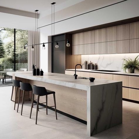 White Oak Modern Kitchen Cabinets, Modern Minimalist Kitchen Design, White Oak Modern Kitchen, Trendy Kitchen Design, Minimal Kitchen Design, Modern Minimalist Kitchen, Wall Decor Kitchen, Minimalist Kitchen Design, Modern Kitchen Interiors