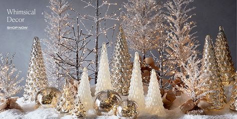 Christmas Tree Display Ideas, Tree Display Ideas, 2023 Decorations, Pottery Barn Christmas Decor, Christmas Tree Display, Pottery Barn Christmas, Tree Display, Christmas Vignettes, Mercury Glass Christmas