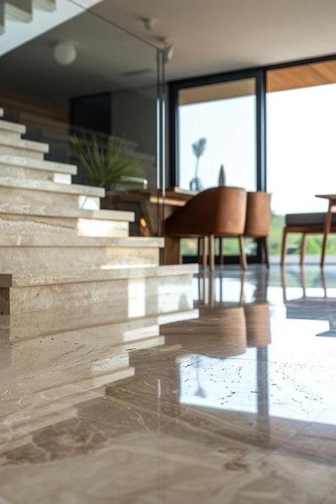 How To Modernize Travertine Floors: Contemporary Update Travertine Flooring, Travertine Floor Tile, Modern Floor Tiles, Travertine Floor, Transition Flooring, Iron Stone, Porch Windows, Floor Renovation, Travertine Floors