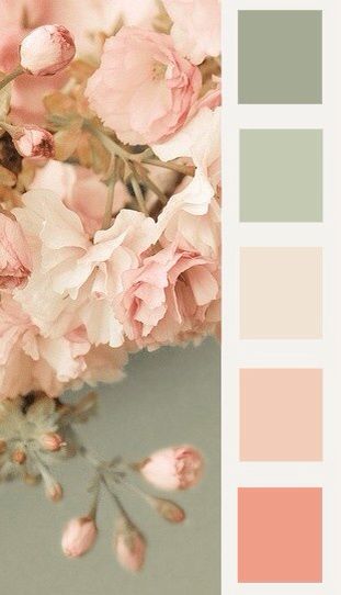 Rosy Vintage Wedding Colors, White Color Palette, Cottagecore Kitchen, Cottage Shabby Chic, Color Schemes Colour Palettes, Green Color Schemes, Spring Wedding Colors, Room Color Schemes, Color Palette Design