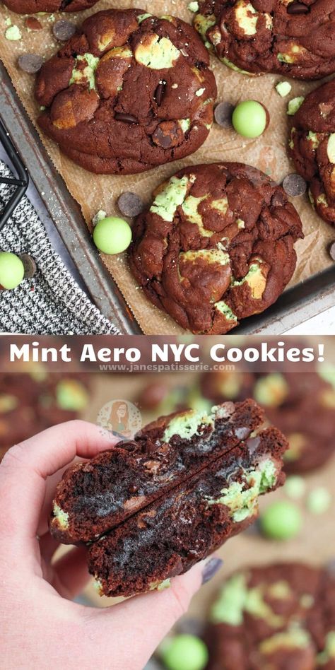 Mint Aero Cookies, Nyc Cookies Recipe, Nyc Cookie Recipe, Chunky Cookies Recipes, Chunky Cookie Recipe, Jane Patisserie, Mint Chocolate Cookies, Nyc Cookies, Chunky Cookies