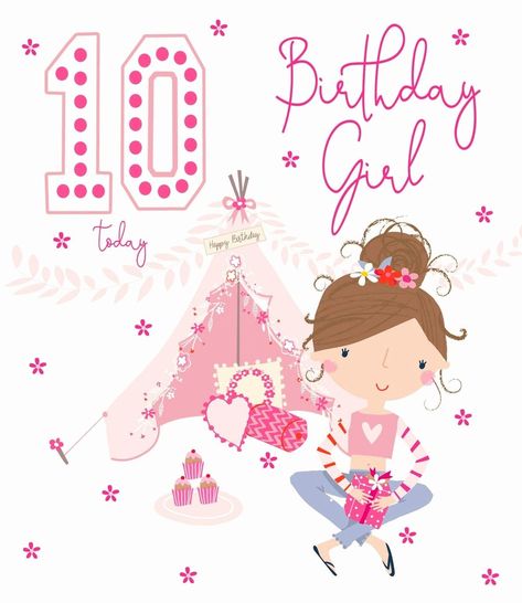 Happy 10th Birthday Girl, Happy Birthday 10, Lekker Verjaar, 10th Birthday Girl, Birthday Wishes Girl, Birthday Card For Daughter, Letter Stamp, Happy Birthday Kids, Love Birthday Cards