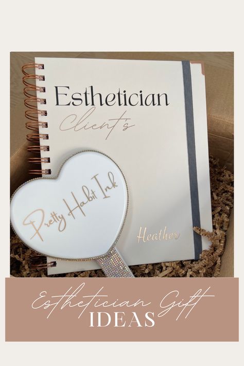 Esthetician Gift Set: Included is an esthetician client record book and a handheld mirror. Both can be customized with your name or business name. Christmas gifts for esthetician gifts for esthetician esthetician decor Esthetician Graduation Party Ideas, Esthetician Graduation Gift, Esthetician Gifts Ideas, Client Record Book, Esthetician Decor, Esthetician Inspiration, Medical Esthetician, Esthetician Gifts, Esthetician School