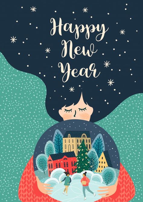 Christmas and happy new year illustratio... | Premium Vector #Freepik #vector #christmas #christmas-tree #vintage #tree Happy New Year Illustration, Santa Letter Printable, Christmas Graphic Design, New Year Illustration, Pinterest Images, Christmas Graphics, Jingle All The Way, Noel Christmas, New Year Card