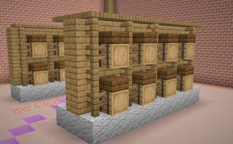 Armor Stand Display Minecraft, Mail Box Minecraft, Pantry Minecraft, Minecraft Conveyor Belt, Minecraft Armor Display Ideas, Storage Build Minecraft, Minecraft Wine Barrel, Minecraft Door Entrance Ideas, Minecraft Lumber Yard