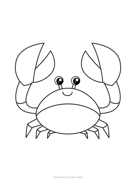 Free Printable Crab Template - Simple Mom Project Draw A Crab Easy, Crab Drawing Easy, Animal Templates Printable Free, Aquatic Animals Drawing, Crab Templates Free Printable, Fish Template Printable, Crab Simple Drawing, Crab Drawing Simple, Sea Life Outlines