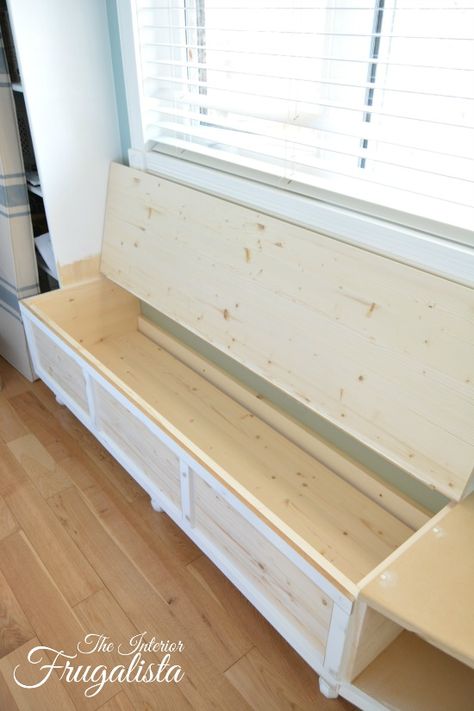 DIY Bedroom Window Seat Makeover With Increased Storage Window Bench Seat With Shelves, Window Bench Storage Ideas, Building A Window Seat With Storage, Window Bench Seat Nursery, Front Window Bench Seat, Window Seat Ideas Bedroom Small Spaces, Built In Storage Bench Under Window, Diy Under Window Bench With Storage, Diy Window Bench With Storage