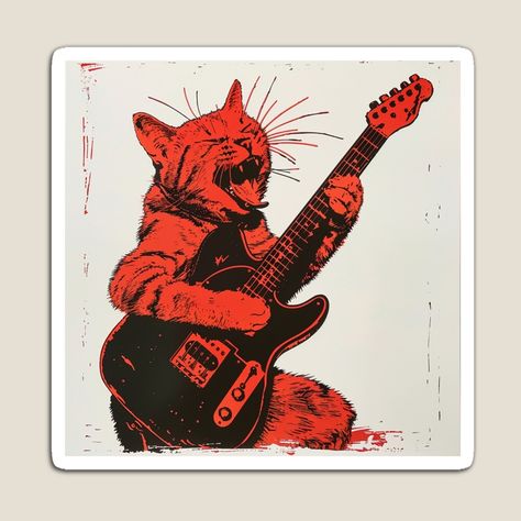 Get my art printed on awesome products. Support me at Redbubble #RBandME: https://www.redbubble.com/i/magnet/Rocker-Rock-Cat-Music-Kitty-Retro-Style-Kitten-Vintage-Cat-by-CreativeArts-S/159859003.TBCTK?asc=u Vintage Cats Illustration, Cat Rock Art, Art About Music, Retro Art Aesthetic, Music Guitar Art, Vintage Poster Prints, Retro Art Style, Retro Music Art, Punk Cat