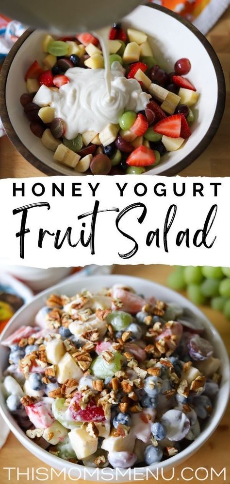 Low Sugar Lunch Ideas, Breakfast Fruit Salad, Fruit Salad With Yogurt, Breakfast Spread, Healthy Fruit Salad, Refreshing Breakfast, Breakfast Fruit, Fruit Recipes Healthy, Honey Yogurt