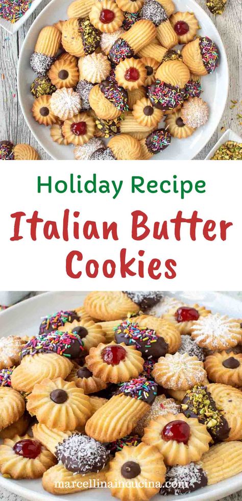 These Italian Butter Cookies are delicious and not too sweet. The best thing about Spritz cookies is that they are easy and quick to make. #spritzcookies #cookies #butterycookies #christmascookies Bakery Style Italian Butter Cookies, Italian Bakery Cookies Recipes, Decorate Wafer Cookies, Old Fashioned Spritz Butter Cookies, Cookie Recipes For Cookie Press, Desserts That Ship Well, Italian Tea Cookies, Italian Pecan Cookies, Italian Cookie Recipes Italy