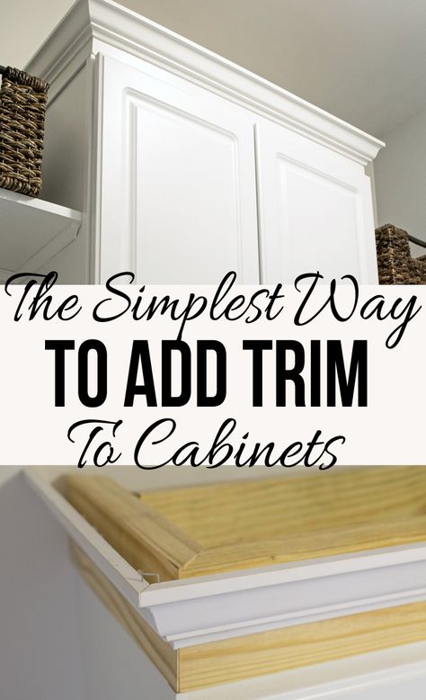 The Simplest Way to Add Trim to Cabinets - dress up your plain cabinets with molding around the top to make them more sophisticated Top Kitchen Cabinets, Cabinet Molding, Koti Diy, Cabinet Trim, Stock Cabinets, Kitchen Cabinets Makeover, New Kitchen Cabinets, Kitchen Upgrades, Kitchen Diy