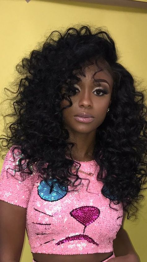 Sza Hair Wigs, Long Hair Weaves For Black Women, Deep Wave Sew In With Leave Out, Curly Flip Over Method Sew Ins, Wand Curls On Weave, Crochet Curly Hairstyles, Curly Quick Weave Styles, Cute Crochet Hairstyles, Side Part Curly Hair