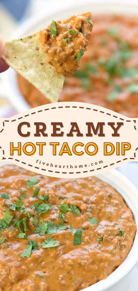 Hot Taco Dip, game day food, football appetizers Taco Dip Recipe With Ground Beef, Super Bowl Snacks Party Appetizers, Hot Taco Dip, Ground Beef Cream Cheese, Dip Recipes Hot, Cheese Cheddar, Hot Appetizers, Taco Dip, Tailgating Recipes