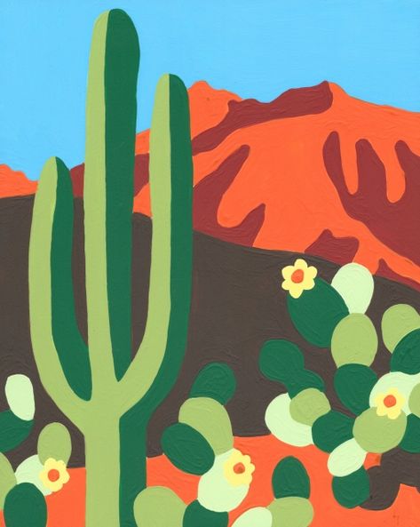 Paint by Number Kits of Popular Destinations Colorful Desert, Istoria Artei, Cactus Painting, Posca Art, Simple Canvas Paintings, Cute Canvas Paintings, Soyut Sanat Tabloları, Small Canvas Art, Desert Landscape