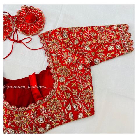 Intricately embroidered Red Bridal blouse Full Maggam Work Blouse Designs Latest, Maggam Work Design On Red Blouse, Red Bridal Maggam Work Blouse, Full Work Blouse Designs Latest, Red Colour Bridal Blouse Designs, Red Blouse Work Designs Pattu Bridal, Red Maggam Blouse Designs, Muhurtham Saree Blouse Designs, Red Embroidery Blouse