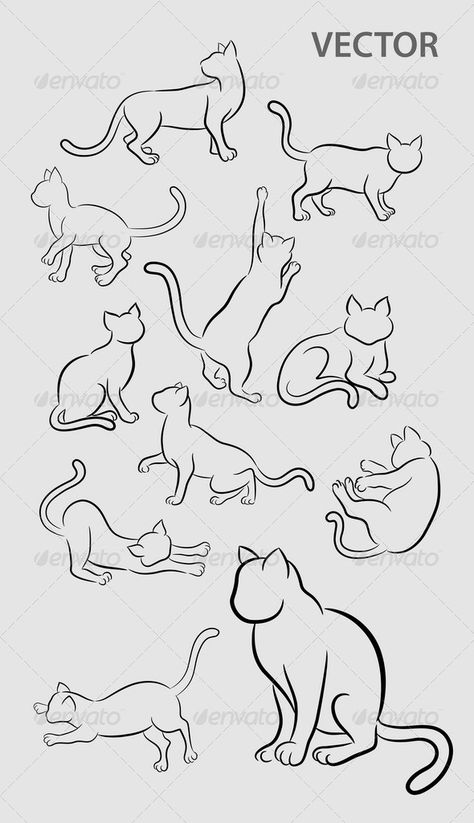 Cat Gesture Sketches  #GraphicRiver         11 sketch of cats movement. Smooth and detail vector. Easy to use or change color. Cat Tats, Simple Cat Drawing, Cat Reference, Cat Sketch, 강아지 그림, Drawing Faces, Cat Pose, Cat Silhouette, Cat Eyes