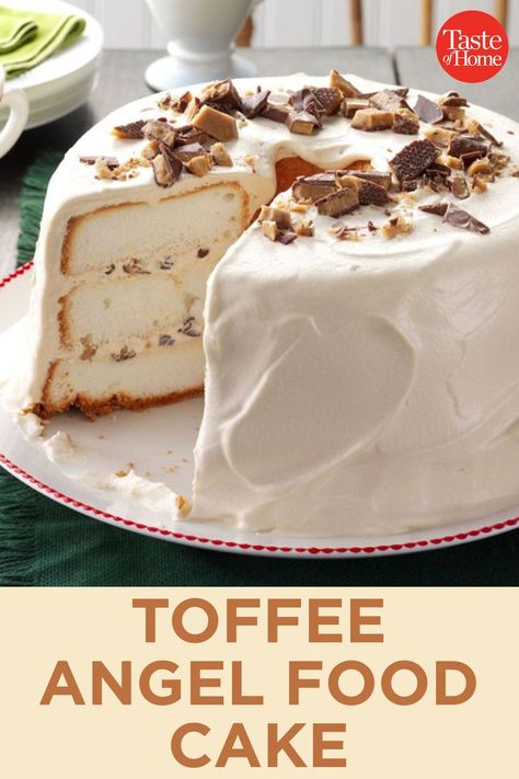 Holiday Angel Food Cake, Heath Bar Angel Food Cake, Fall Angel Food Cake, Angel Cake Recipes, Fall Angel Food Cake Recipes, Angel Cake Desserts, Angel Food Birthday Cake Ideas, Angel Food Cake Decorating Ideas, Yummy Cakes Birthdays