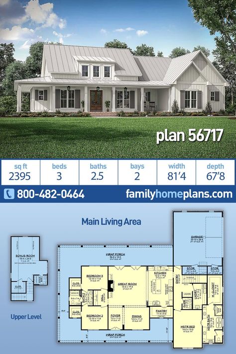 Porch House Plans, Farmhouse Floor Plans, Bedroom Barndominium, Farmhouse Style House Plans, Farmhouse House, Building Homes, Wrap Around Porch, Barn Homes, House Plans Farmhouse