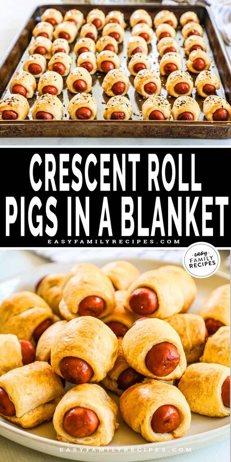 Mini pigs in a blanket are the ULTIMATE party starter! Kid-friendly but grown-ups love them too, these handheld snacks wrap mini sausages in flaky crescent roll dough—and I add everything bagel seasoning to make them even more delicious! Just a few minutes of prep work needed, with a make-ahead option to help you get a head start if you need it. These easy appetizers are guaranteed to be a BIG hit! Mini Pigs In A Blanket Recipe, Handheld Snacks, Mini Pigs In A Blanket, Crescent Roll Pastry, Mini Sausages, Pigs In A Blanket Recipe, Kid Friendly Appetizers, Crescent Roll Appetizers, Sausage Wrap