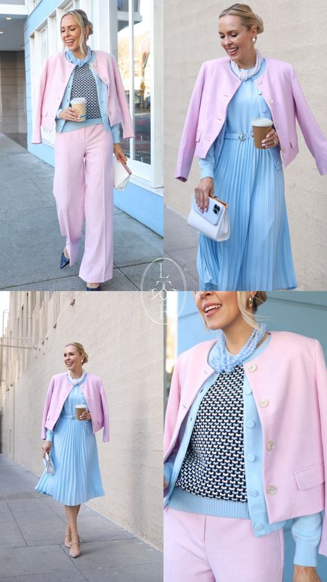 Pink And Blue Outfits, Spring Wedding Guest Attire, Outfits Old Money, Spring Workwear, European Fashion Summer, Colour Combinations Fashion, Blue Outfits, Color Combinations For Clothes, Coat Trends