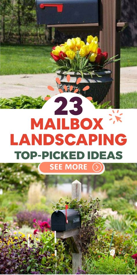 Explore unique ways to upgrade your mailbox with our inventive ideas for mailbox landscaping. Elevate your curb appeal by incorporating a mix of plants and flowers around your mailbox, creating a charming focal point in your outdoor space. Whether you prefer elegant vines or vibrant blooms, our suggestions will infuse color and character into your garden. These suggestions can be customized to suit any garden size and style, ensuring a personalized touch that complements your home. Flower Mailbox Ideas, Decorated Mailboxes Ideas, Flowers Around Mailbox Ideas, Mailbox Landscaping Ideas, Mailbox Plants, Succulent Outdoor, Mailbox Landscaping, Mailbox Ideas, Organic Mulch