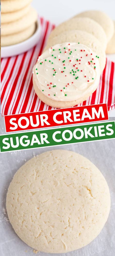 Favourite Christmas Cookies, Soft Sour Cream Cookies, Soft Sour Cream Sugar Cookie Recipe, Fluffy Christmas Cookies, Soft And Fluffy Sugar Cookies, Soft Fluffy Sugar Cookie Recipe, Soft Sour Cream Sugar Cookies, Sour Cream Cutout Cookies, Rum Cakes