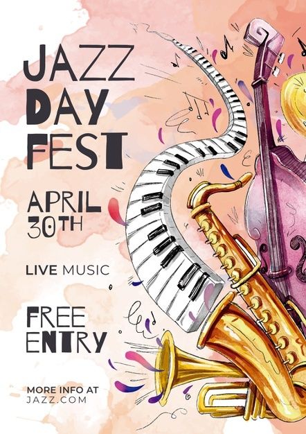 Creative Music Poster, Jazz Poster Design Ideas, Music Poster Illustration, Jazz Music Poster, Music Concert Poster, Art Festival Poster, Watercolor Music, Music Elements, Music Template