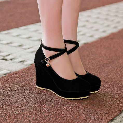 Heel Height: 10 cm Platform Height: 3 cm Size Note: We send CN size, if your foot is a little wide and fat, we suggest you choose 1 size larger. Size Guide: Euro/CN 34 = US 3 = 22cm (Foot width=8-8.5cm) Euro/CN 35 = US 4 = 22.5cm (Foot width=8.5cm) Euro/CN 36 = US 5 = 23cm (Foot width=8.5-9cm Euro/CN 37 = US 6 = 23.5cm Platform Wedges Shoes, Platform Wedge Heels, Round Toe Pumps, Princess Shoes, Girly Shoes, Shoes Heels Wedges, Wedge Pumps, Womens Shoes High Heels, Prom Shoes