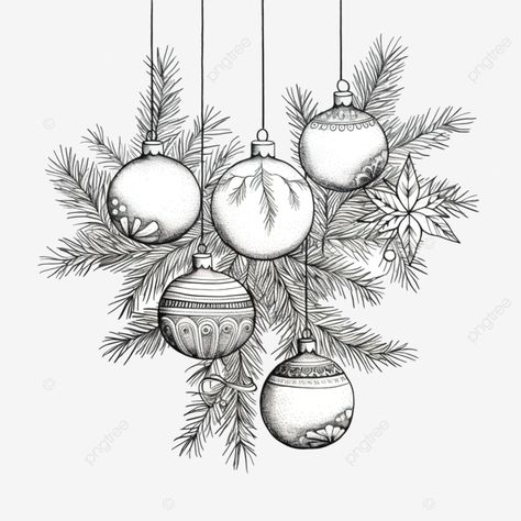 merry christmas sketch style composition with ornaments christmas outline christmas pine christmas Christmas Card Pencil Drawings, Christmas Composition Drawing, Christmas Symbols Illustration, Ideas For Christmas Drawings, Ink Christmas Drawing, Merry Christmas Drawings Easy, Black And White Christmas Drawings, Winter Clipart Black And White, Christmas Ornaments Drawing Design