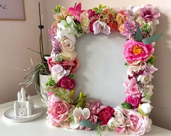 Decorated Frames | Etsy Pink Flower Pictures, Floral Photo Frame, Nursery Picture Frames, 3d Picture Frame, Perfect Nursery, Baby Photo Frames, Flower Picture Frames, Frame Flower, Framed Wedding Photos