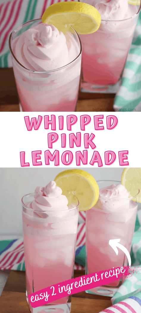 Whipped Pink Lemonade. With this simple whipped pink lemonade recipe, you can create a refreshing summer drink that both you and your kids will love. Whipped lemonade is such a fun summer treat. Whipped beverages are the best! Easy To Make Summer Drinks, Summer Kid Drinks, Easy Pink Lemonade Recipe, Cute Nonalcoholic Drinks, Fun Summer Kids Drinks, Fun Non Alcoholic Drinks Summer, Easy Summer Ideas, Summer Birthday Ideas For Kids, Easy Summer Drinks For Kids