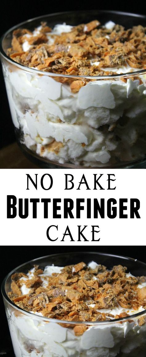 No Bake Butterfinger Dessert, Easy Butterfinger Desserts, Butterfinger Angel Food Cake Dessert, Butterfinger Delight Angel Food, Chocolate Butterfinger Cake, Butterfinger Lush Dessert, Butterfinger Dessert Angel Food, Easy Butterfinger Cake, Trifles Desserts Easy