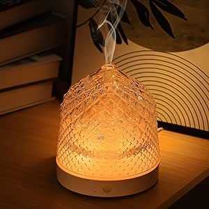 Lecdura Glass Essential Oil Diffuser, 200ml Ultrasonic Aroma Diffusers with Glass Reservoir Dome Lock Color Auto-Off Timer 7 Color Light for Gift Home Office Bedroom Essential Oil Diffuser Lamp, Glass Essential Oil Diffuser, Room Diffuser Aesthetic, Cute Diffusers For Essential Oils, Aesthetic Oil Diffuser, Air Diffuser Aesthetic, Essential Oil Diffuser Aesthetic, Cute Diffuser, Cute Wishlist Ideas