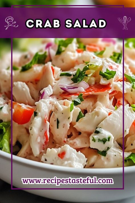 This refreshing crab salad features lump crab meat combined with crisp vegetables and a creamy dressing, perfect for serving as an appetizer or light meal. It’s easy to prepare and sure to impress! Crabmeat Recipes Easy, Fresh Crab Salad Recipe, Dishes With Crab Meat, Easy Crab Salad Recipe, Imitated Crab Salad Recipes, Simple Crab Salad, Recipes With Crab Meat, Crab Salad Recipe Easy, Lump Crab Meat Recipes Appetizers