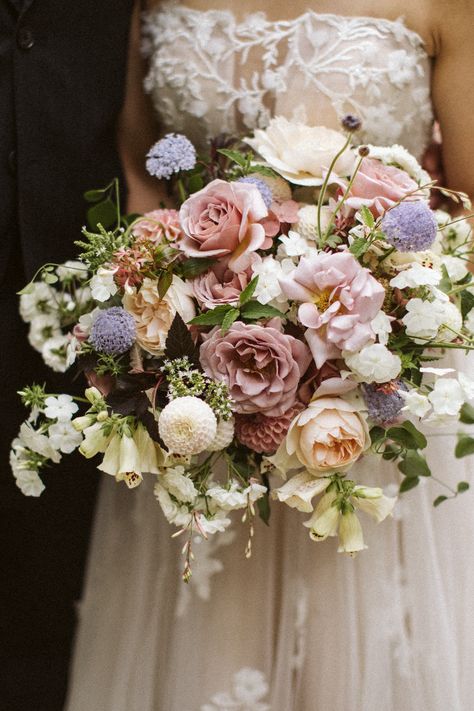 Mauve Peach And Sage Wedding, Mauve Rose Bouquet, Muted Color Bouquet, Muted Color Flowers, Muted Pastel Wedding Flowers, Dusty Purple Wedding Flowers, Elegant Bridal Bouquet Romantic, Purple Pink Green Wedding, Soft Pink Wedding Flowers