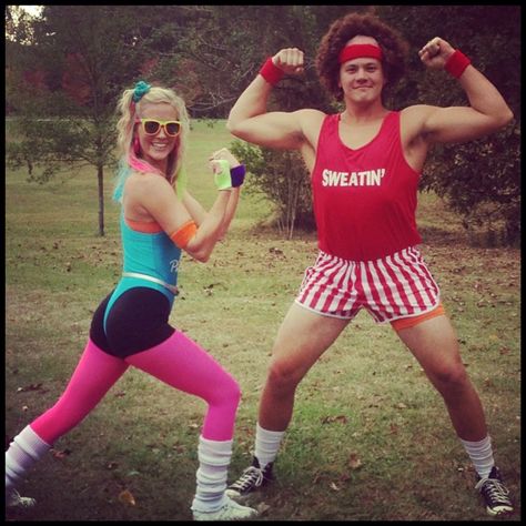 Are your future clients looking for trainers who are passionate about their work? Find passionate trainers who love their job here www.FindFitnessPros.com 80s Couple Costume, Halloween Soiree, 80s Workout Costume, 80s Halloween Costumes, Meme Costume, Funny Couple Costumes, Look 80s, 80s Party Outfits, 80s Workout