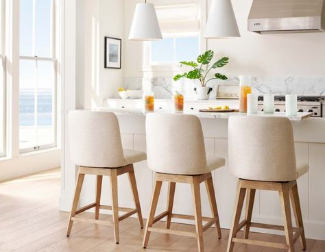 Coastal Whites Comfy Barstools In Kitchen, White Oak Kitchen Island Bar Stools, Natural Wood Counter Stools, Kitchen Counter Stools With Backs Swivel, Counter Bar Stools With Backs, Organic Modern Counter Stool, Light Wood Bar Stools, Bar Stools For White Kitchen, White Kitchen Bar Stool Ideas