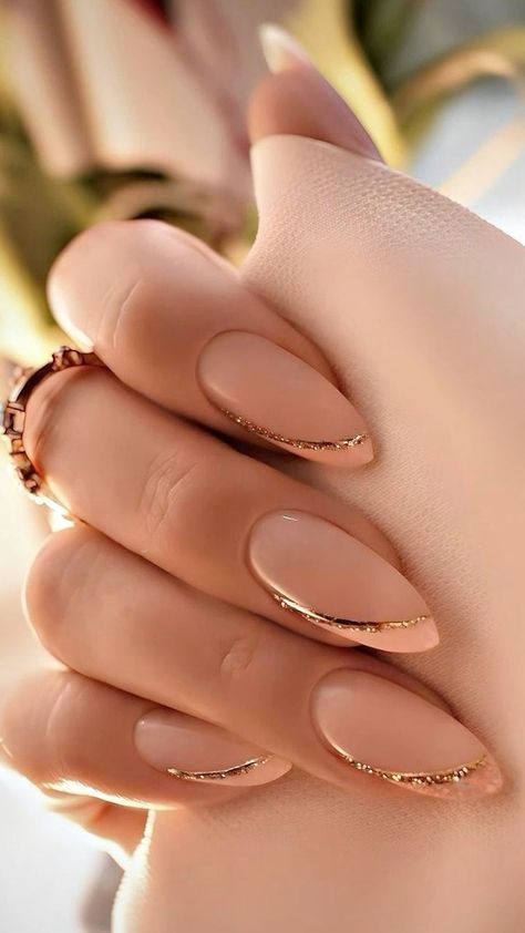 Med Almond Nails Designs, Almond Gold Nails, Proposal Nails Ideas, Grad Nails, Almond Acrylic, Space Nails, Amazing Nails, Gold Nail, Manicure Ideas