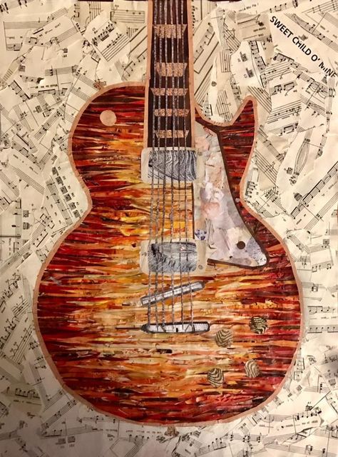 Magazine art. Collage. Guitar  music By Ashlyn Crowsey Guitar Collage Art, Easy Mixed Media Art Projects, Magazine Art Projects, Collage Art Magazine, Music Collage Art, Kolaj Art, Guitar Collage, Guitar Quilt, Trendy Collage