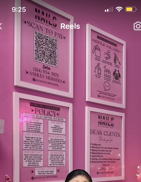 Nail Technician Room Ideas, Aesthetic Nail Tech Room, Nail Tech Drawer Organization, Vision Board Ideas Nail Tech, Nail Salon In Bedroom, Nail Tech State Board, Retro Nail Room, Nail Tech Signs, Nail Tech Specials Ideas