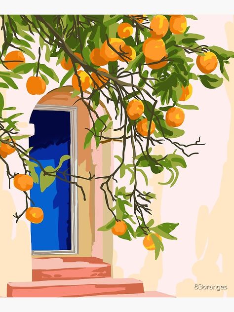 Orange Architecture, Greece Painting, Travel Morocco, Illustration Kunst, Heart Art Print, Building Art, Orange Tree, Orange Art, Art And Illustration