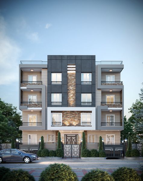 Elevation Design For Building, Four Storey Apartment Building, Facade Design Apartment Building, Four Storey Building Design, New Classic Residential Building, 3 Storey Residential Building Design, Duplex Building Design, Exterior Residential Building, Four Story Apartment Building