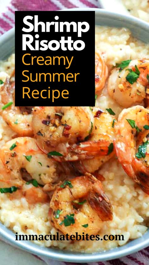 Scallop Recipes Risotto, Shrimp With Risotto Recipes, Risotto Recipes With Shrimp, Shrimp With Risotto, Meals With Risotto Dinners, Garlic Shrimp Risotto, Lemon Risotto With Shrimp, Best Shrimp Risotto Recipes, Shrimp Parmesan Risotto