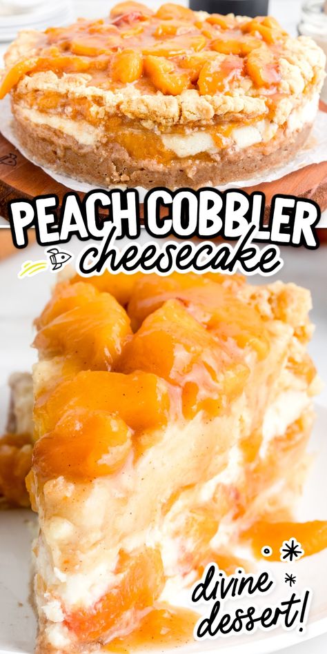 This divine peach cobbler cheesecake might just be the most perfect dessert ever! It is a cross between a summery peach cobbler filled with juicy peaches and a rich and creamy cheesecake, meaning there is no need to choose between two different dessert options. Unique Cheesecake Recipes, Peach Cobbler Cheesecake Recipe, Peach Cobbler Cheesecake, Caramelized Peaches, Peach Cheesecake, Southern Peach Cobbler, Fruit Cheesecake, Cobbler Topping, Banana Pudding Cheesecake