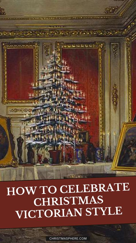 The Victorians were hugely influential with how we celebrate Christmas today. A lot of the Christmas traditions that we take for granted were founded, adopted, or made fashionable during the Victorian period. We love looking back at the history of Christmas and its traditions. Here is some more information on on Christmas traditions in England. Plus 9 ways to celebrate Christmas like the Victorians did. #christmas #xmas #victorians #queenvictoria #periodstyle #activities #traditions Christmas Tree Ideas Victorian, 19th Century Christmas Aesthetic, Victorian Style Christmas Decorations, Victorian Christmas Tea Party, Victorian Christmas Tablescape, Victorian Tree Christmas, Victorian Gothic Christmas Decorations, Regency Christmas Aesthetic, Traditional Christmas Ideas