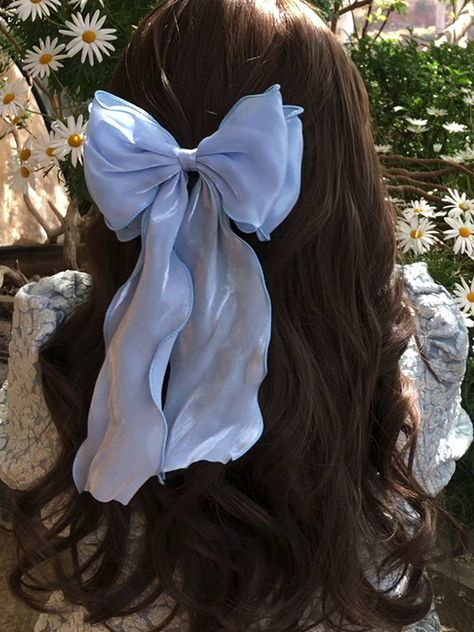 Elegance Hair, Blue Hair Bows, Quince Hairstyles, Bow Hairstyle, Clip Hairstyles, Ribbon Hairstyle, Christmas Hairstyles, Long Hairstyles, Elegant Hairstyles